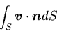 \begin{displaymath}
\int_S\mbox{\boldmath$v$}\cdot\mbox{\boldmath$n$}dS
\end{displaymath}