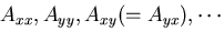 \(A_{xx}, A_{yy}, A_{xy}(=A_{yx}),\cdots\)