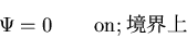\begin{displaymath}
\Psi=0 \qquad {\rm on} \mbox{;境界上}
\end{displaymath}