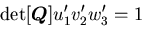 $\displaystyle {\rm det}[\mbox{\boldmath$Q$}]u^\prime_1v^\prime_2w^\prime_3=1$