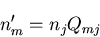 \begin{displaymath}
n'_m=n_j Q_{mj}
\end{displaymath}