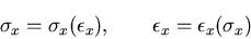 \begin{displaymath}
\sigma_x=\sigma_x(\epsilon_x), \qquad \epsilon_x=\epsilon_x(\sigma_x)
\end{displaymath}